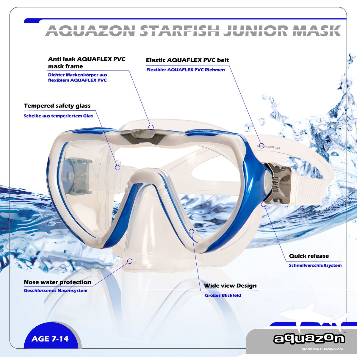 STARFISH Kinder Schnorchelbrille 7-12 Jahre innovativem – Textil Kop mit aquazon®