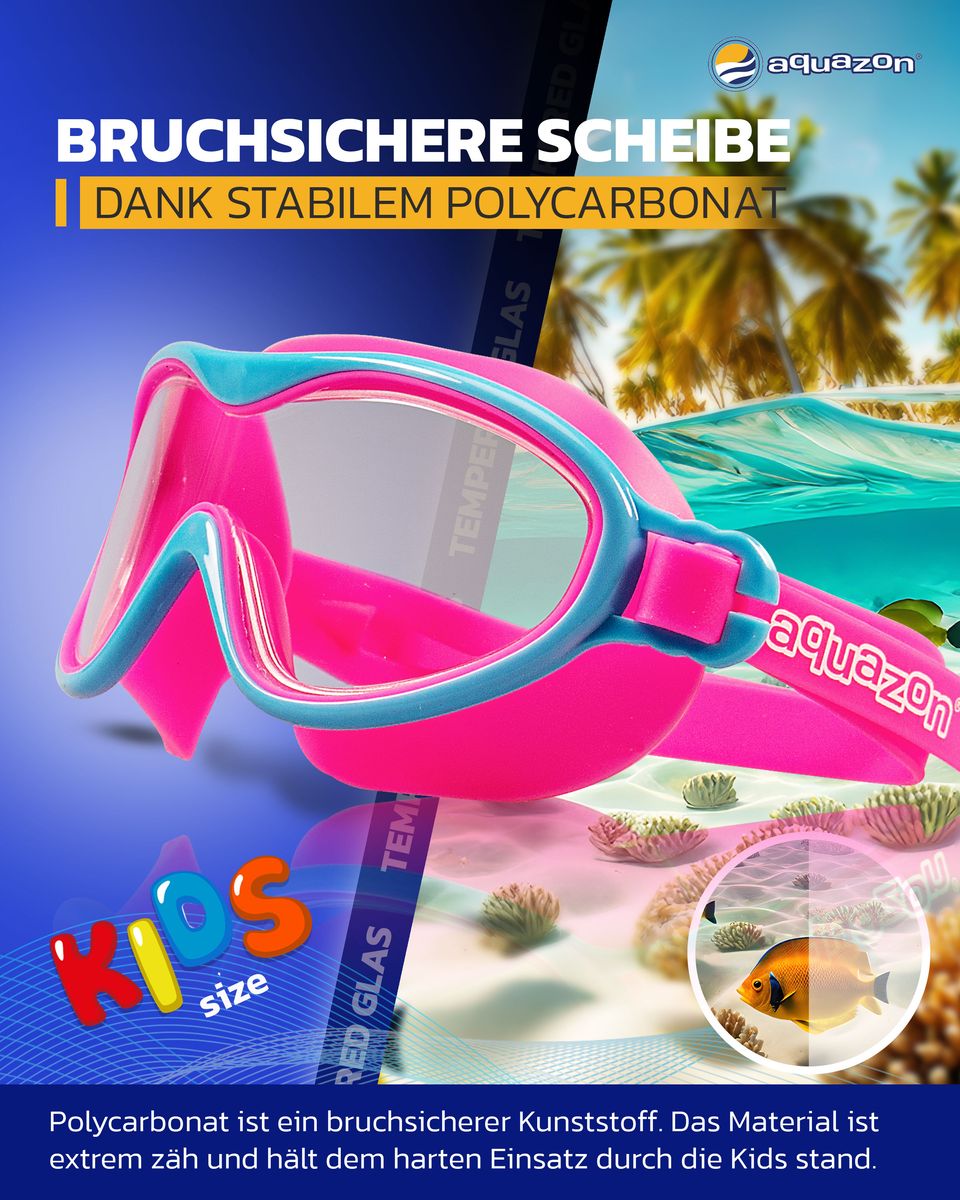 WAVE Junior Kinder Schwimmbrille, Schnorchelbrille, 3-7 Jahre